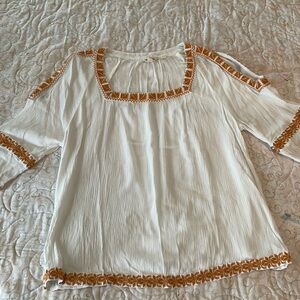 Fat Face White Top with Orange Embroidery
